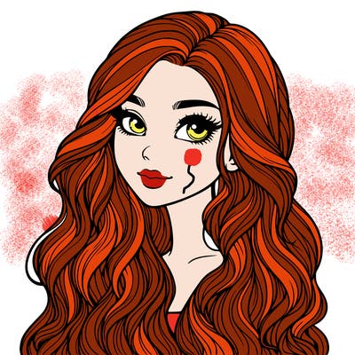 realistic girl with long wavy hair