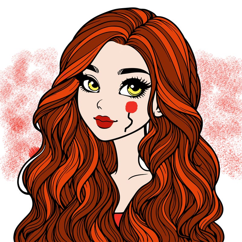 realistic girl with long wavy hair