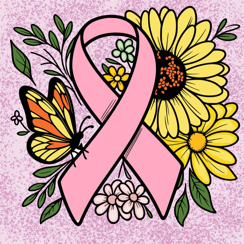 cancer awareness symbol with flowers and butterflies
