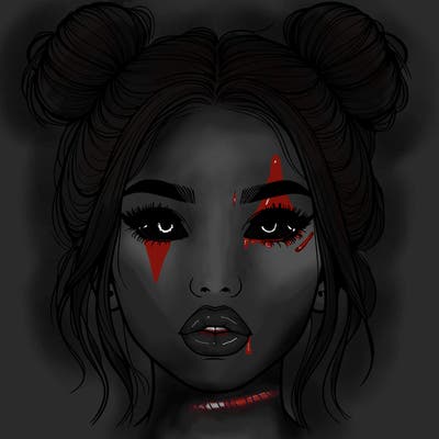 realistic girl with two buns on her hair and lips