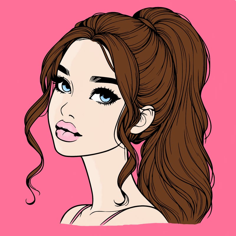 realistic girl with a ponytail on her hair and lips