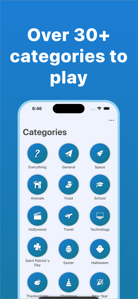 A mobile app interface showcasing various themed game categories for drawing and guessing.