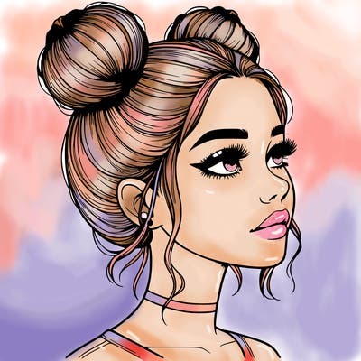 realistic girl with buns on the top of her head