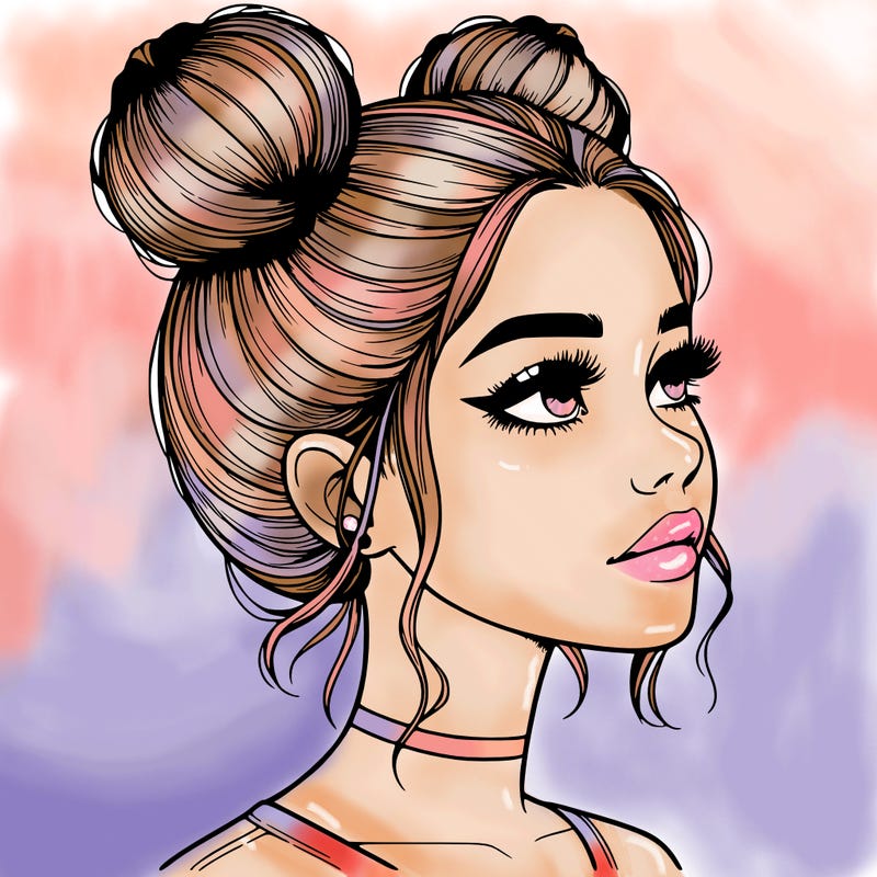 realistic girl with buns on the top of her head