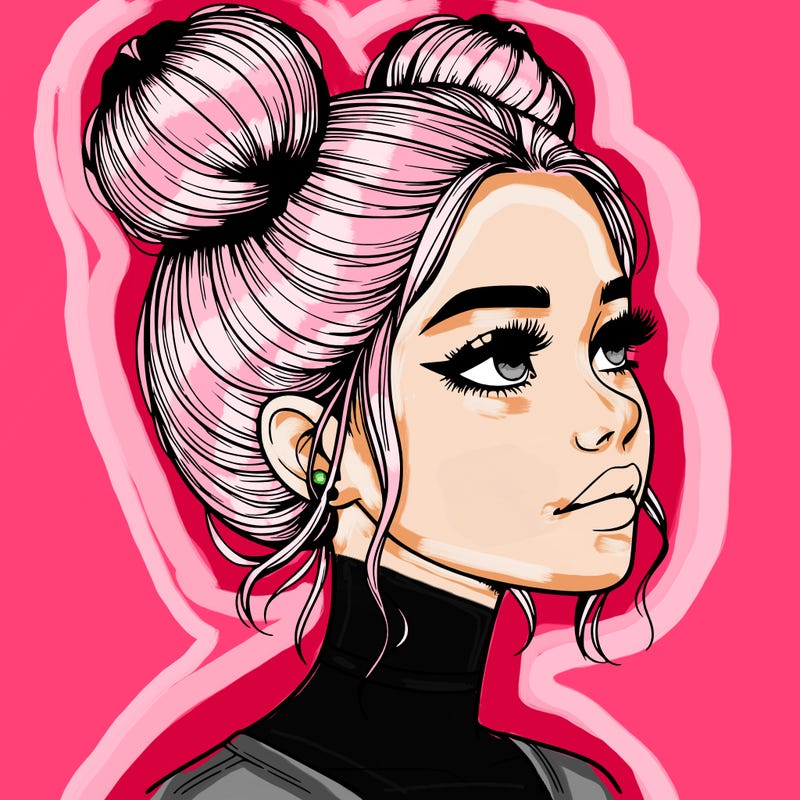 realistic girl with buns on the top of her head