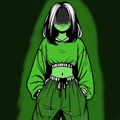 realistic girl faceless with baggy pants and a crop top