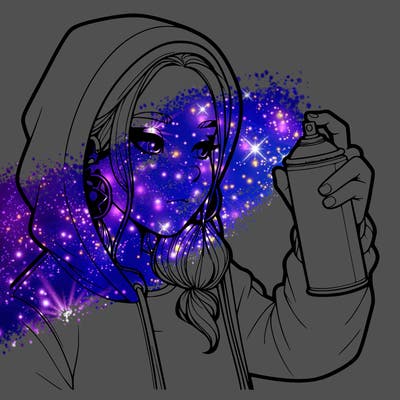 a realistic girl, spray painting