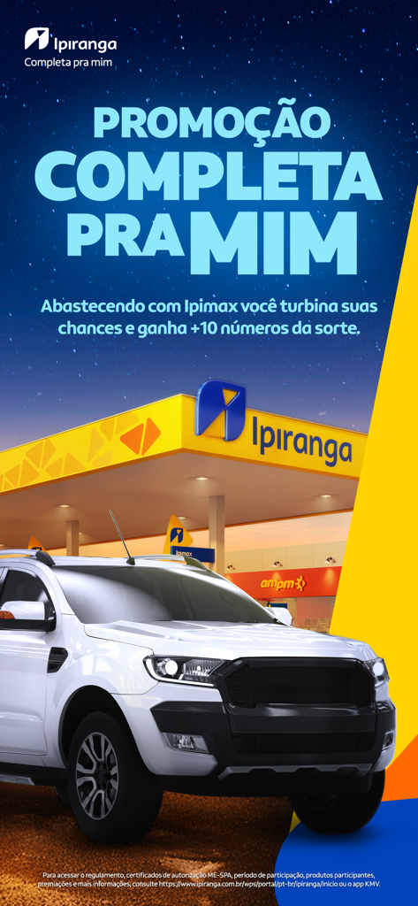 White SUV parked in front of an Ipiranga gas station during a promotional campaign.