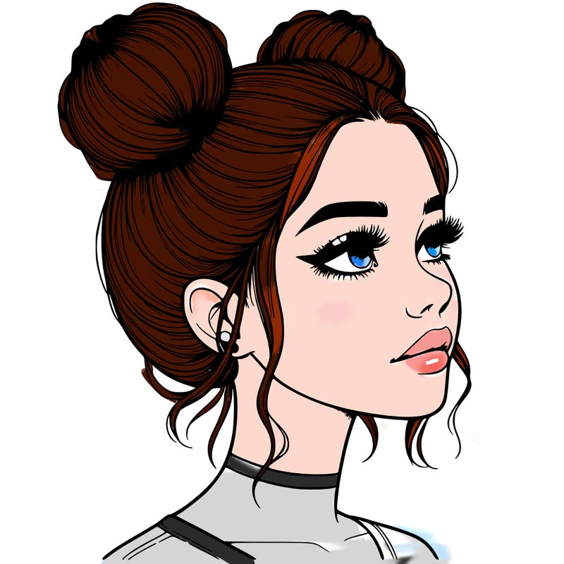 realistic girl with buns on the top of her head