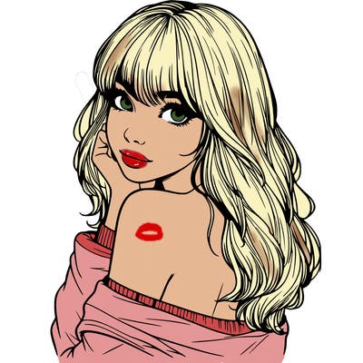 realistic girl with bangs looking over her shoulder