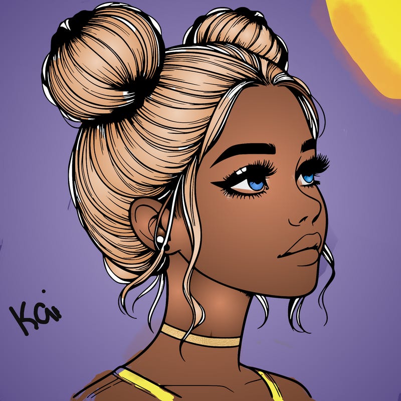 realistic girl with buns on the top of her head