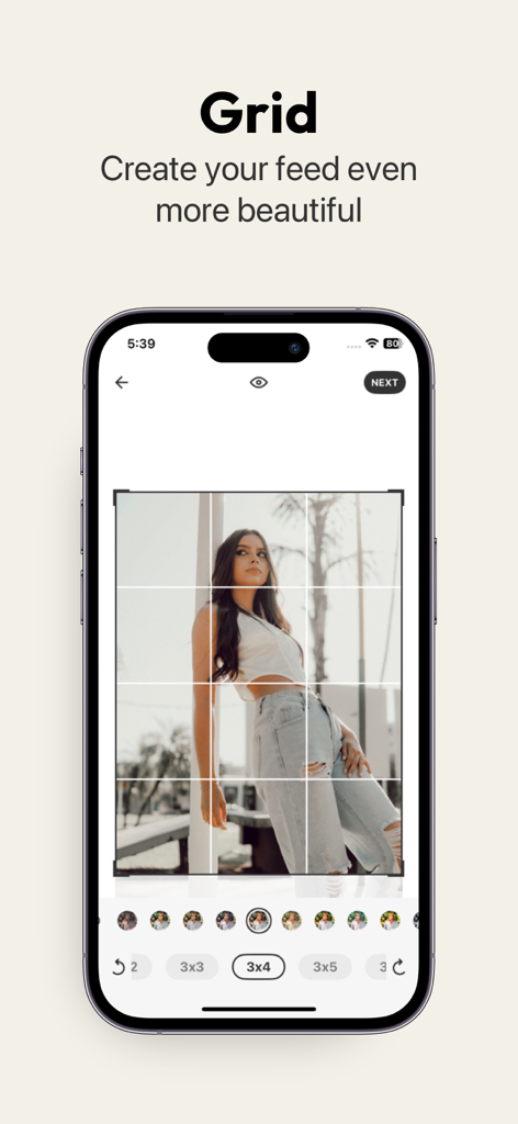 PanoCut: Panorama Scroll Maker - iPhone screen showing the PanoCut grid maker feature cropping a portrait photo into a 3x4 layout for Instagram