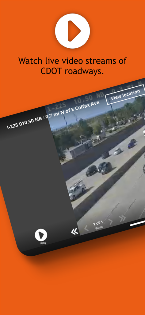 COtrip Planner - COtrip Planner app screen showing a live traffic camera stream for a Colorado highway