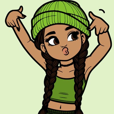 realistic teenage girl with braids and a beanie and crop top doing 🫶🏼
