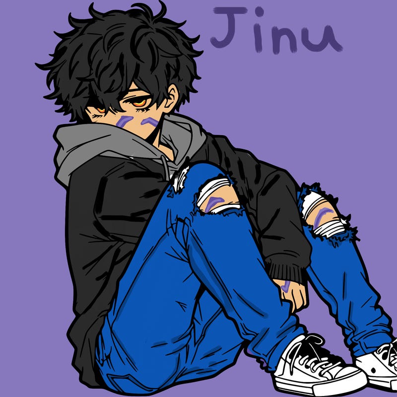 a male hoddie ripped jeans messy hair anime