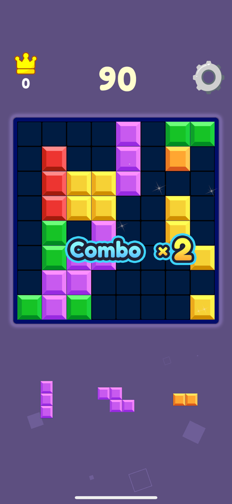 Block Blast - Puzzle Master - Block Blast Puzzle Master gameplay showing colorful blocks and a combo multiplier on an 8 by 8 grid.