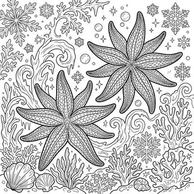 Discover a breathtaking fusion of ocean and ice with our Sunflower Sea Stars Winter Wonderland coloring page. This unique design features majestic sea stars surrounded by delicate snowflakes and frosty marine elements, offering a truly magical coloring experience.