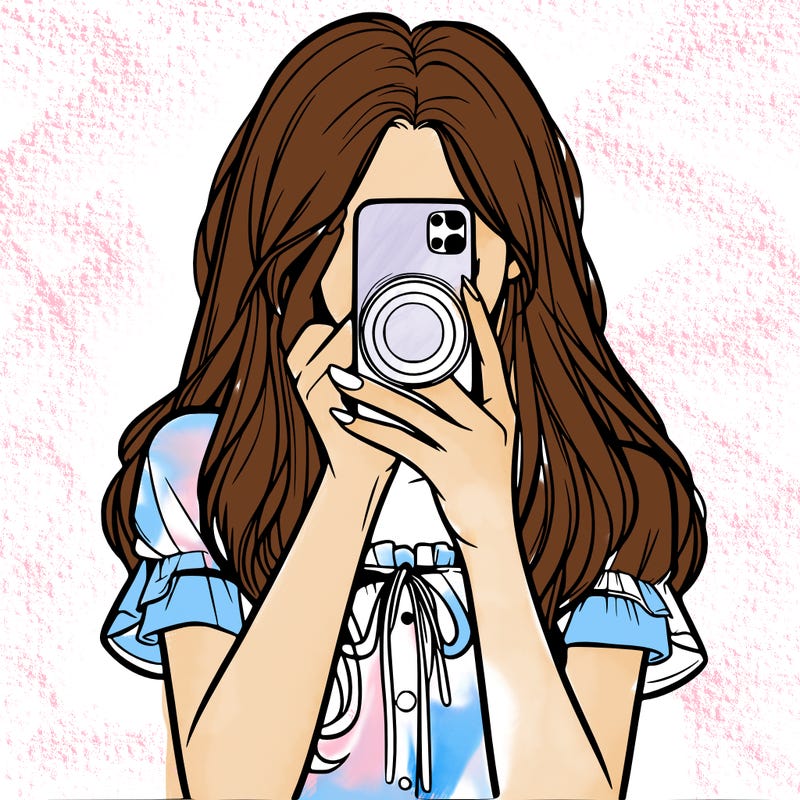 a realistic girl holding her phone taking pictures