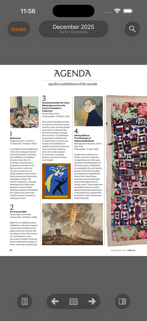 Apollo - Legacy app - Apollo magazine agenda page showcasing monthly art exhibition highlights and scholarly reviews