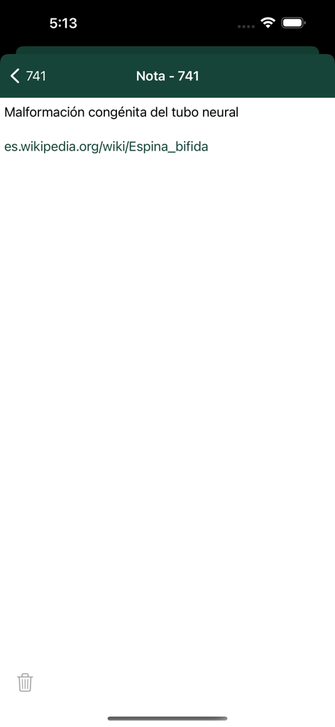 Detailed view of an ICD-9 medical code description in the cie9-mc app