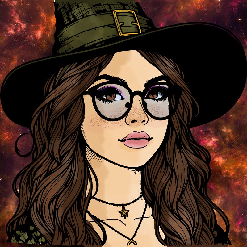 a witch with glasses realistic