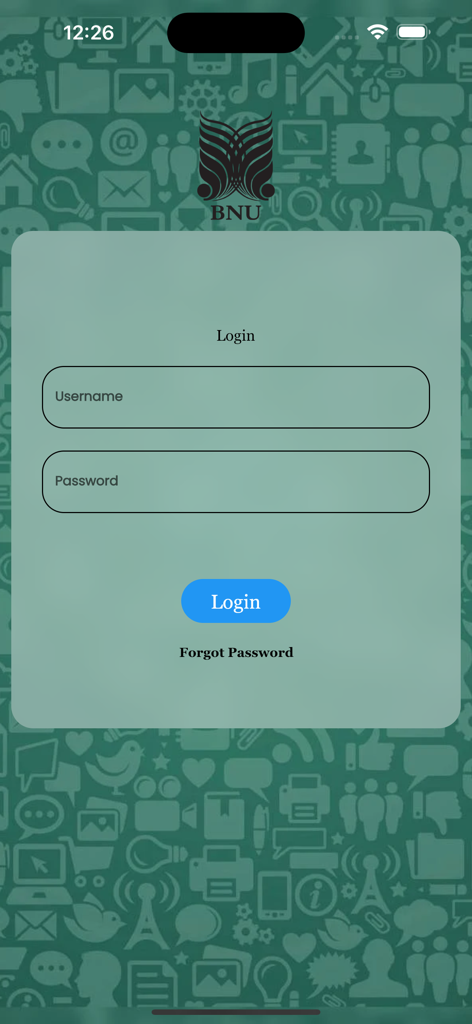 BNU CMS - Login screen for the BNU CMS mobile application