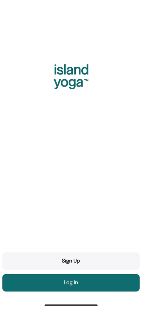 Island Yoga Malta - Island Yoga Malta app welcome screen with sign up and log in options