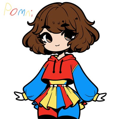 cute femboy with short, fluffy hair that softly frames their face, wearing a cropped hoodie, paired with a flouncy short skirt, and thigh-high stockings