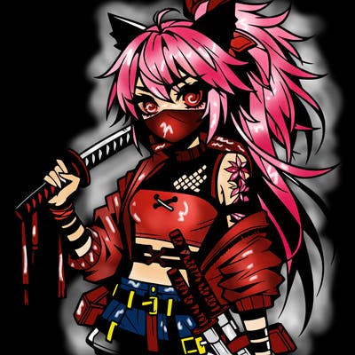 gorgeous edgy anime girl with a ninjato in one hand