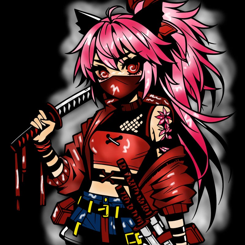 gorgeous edgy anime girl with a ninjato in one hand