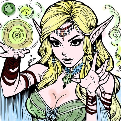 realistic scary beautiful elf sorceress casting spell