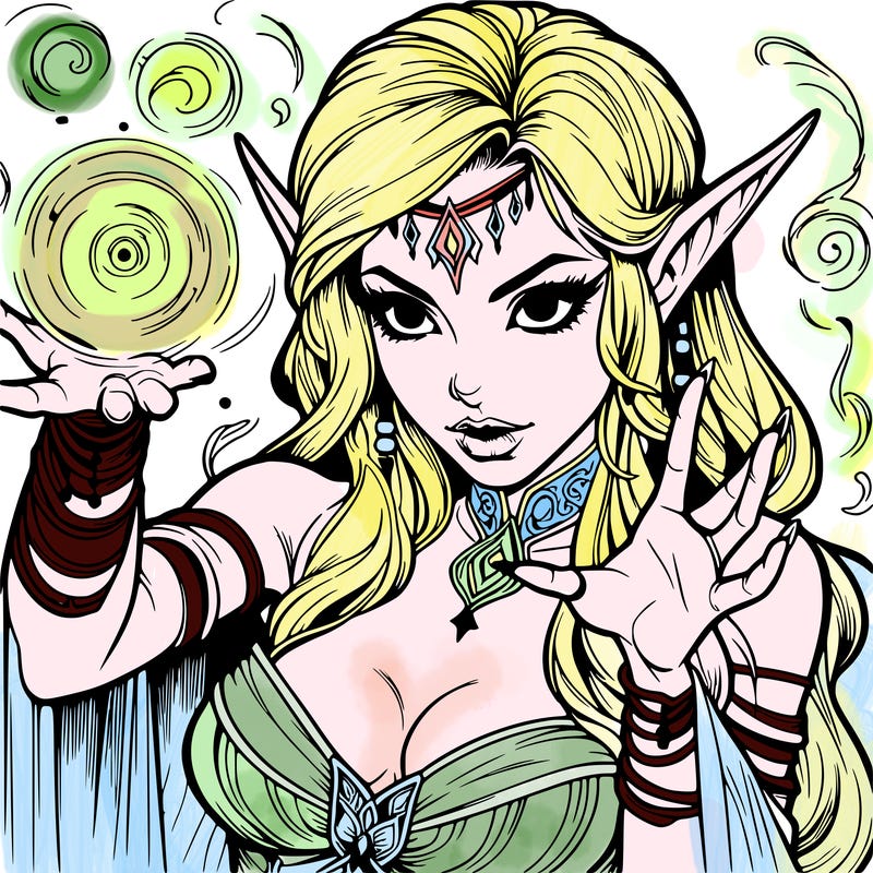 realistic scary beautiful elf sorceress casting spell