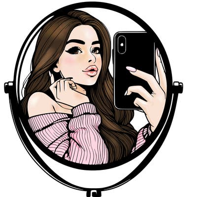 realistic girl taking mirror selfie beautiful