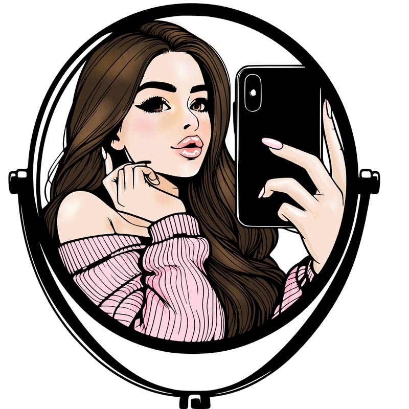 realistic girl taking mirror selfie beautiful