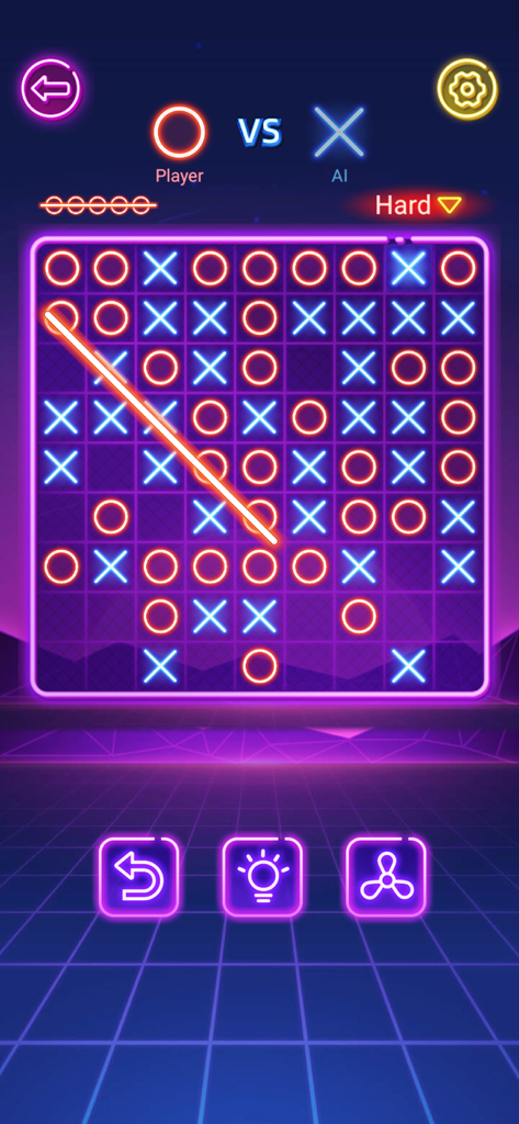 Tic Tac Toe - 2 Player Games - A neon-themed Tic Tac Toe game on a large grid with glowing red Os and blue Xs