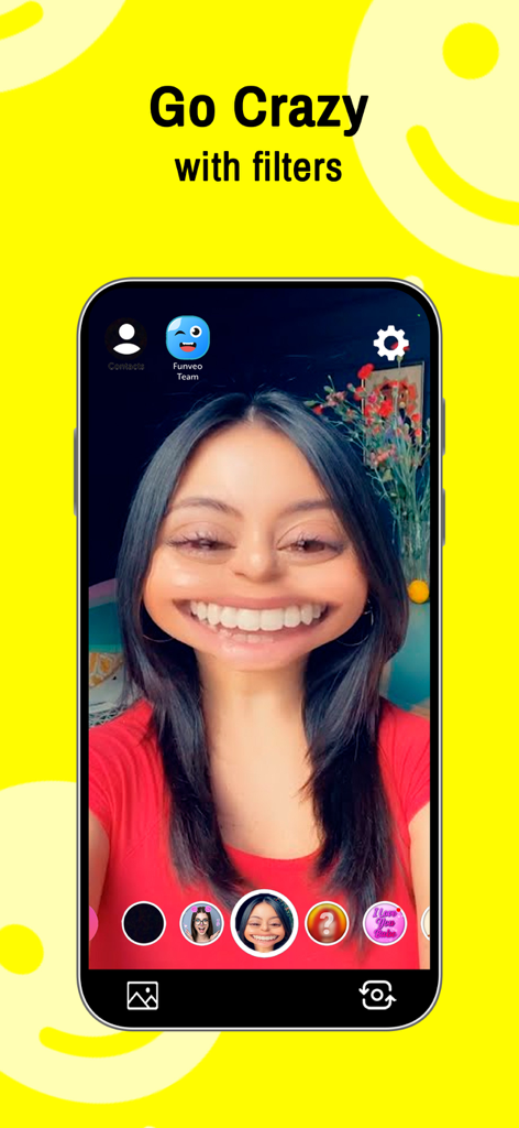 Funveo: Funny Face Swap Filter - Funny distorted face filter on Funveo mobile app interface
