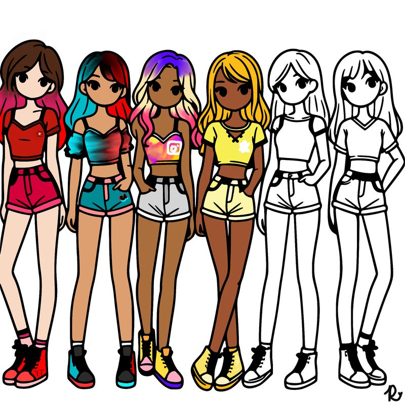 a group of girls wearing crop tops and shorts