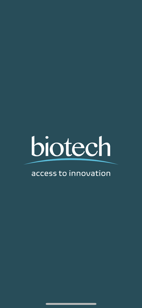 Biotech Calculators - Biotech Calculators app splash screen featuring the Biotech logo and tagline access to innovation on a teal background