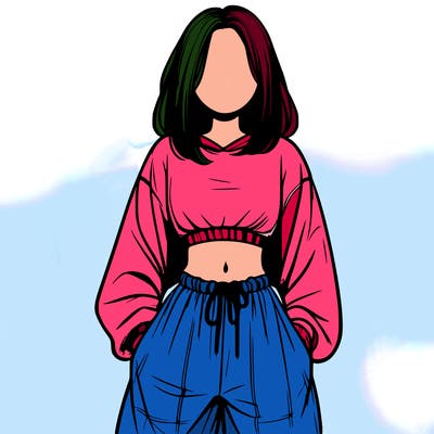 realistic girl faceless with baggy pants and a crop top