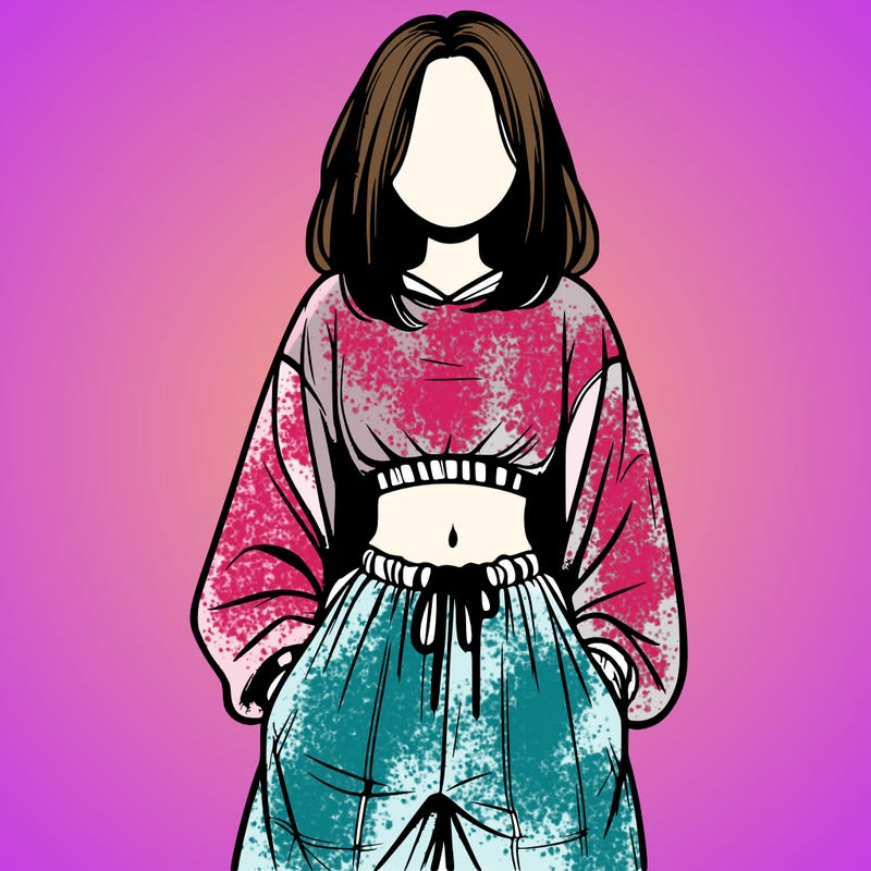 realistic girl faceless with baggy pants and a crop top