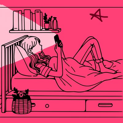 a girl laying on her bed with her phone