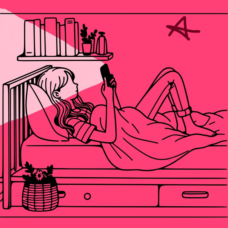 a girl laying on her bed with her phone