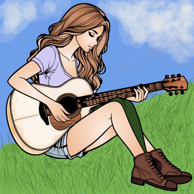 realistic woman play guitar