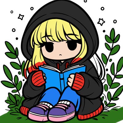 girl in oversized hoodie reading a book