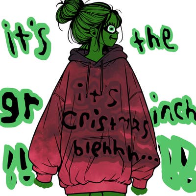 realistic girl with a oversized sweatshirt on and a bun