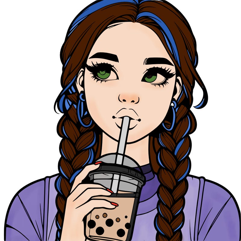 realistic girl with braided hair drinking boba