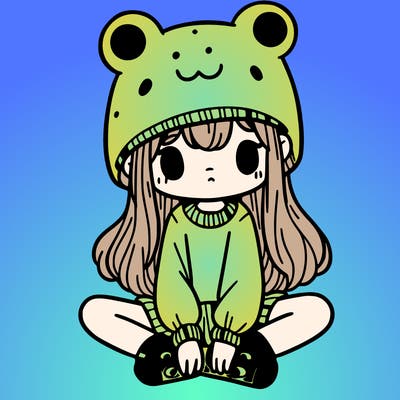 a girl wearing a frog hat and some frog socks