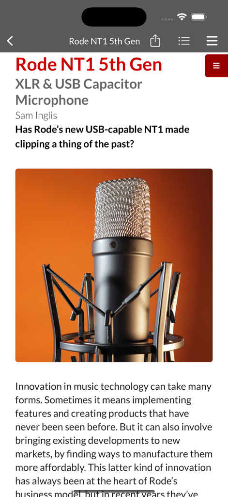 Sound On Sound USA - A product review of the Rode NT1 5th Gen microphone in the Sound On Sound USA app