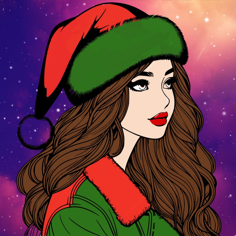 realistic girl in santa hat