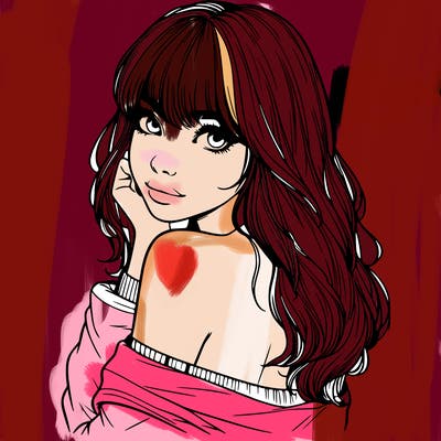 realistic girl with bangs looking over her shoulder